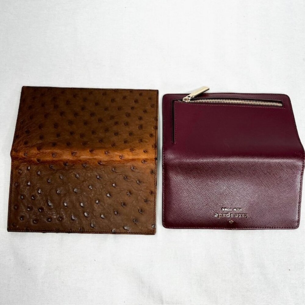 Vgt  ALOP  Milan Wallet made Italy  Ostritch Brown & Kate Spade N.Y. Burgendy 15 - Picture 4 of 15